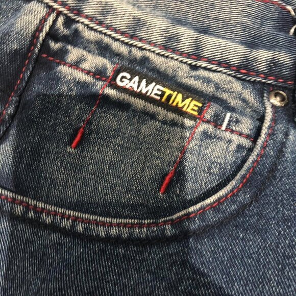 Navy blue vintage designer style 90s baggy jeans with red accents - Picture 6 of 7